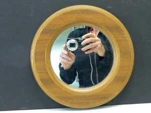 Vintage W. Schwab Small Round Walnut Mahogany Wood Porthole Wall Mirror - Picture 1 of 4