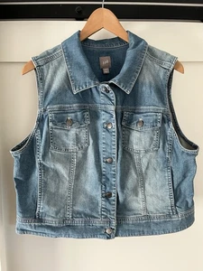 J. Jill Blue Button Up Stretch Denim Vest - Women’s Size Large - Picture 1 of 6
