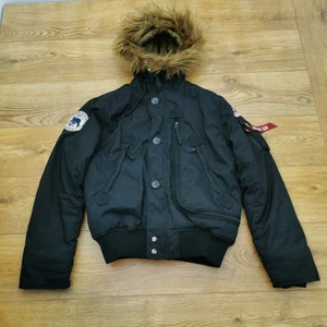 Alpha Industries Bomber Jacket Mens Medium Black Polar Warriors Artic Expedition - Picture 1 of 13