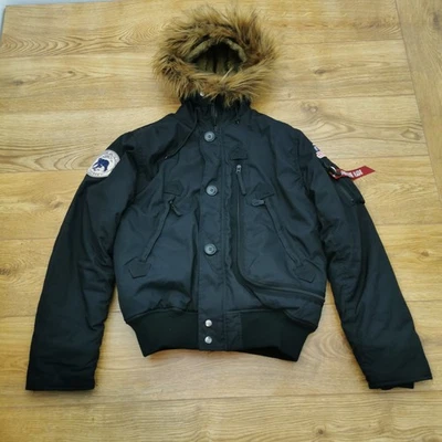 Alpha Industries Bomber Jacket Mens Medium Black Polar Warriors Artic Expedition - Image 1 of 4