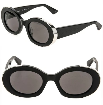 ALEXANDER MCQUEEN AM0445S 0445 Black Oval Logo Fashion Sunglasses 001 Authentic - Image 1 of 4