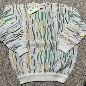 Vintage COOGI Australia 3D Chunky Knit Sweater Mens L Multicolor Pastels New - Picture 1 of 10