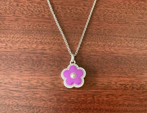 Brighton Silver Plated  DAZZLING LOVE Purple Enamel Crystal Flower Necklace $68 - Picture 1 of 2
