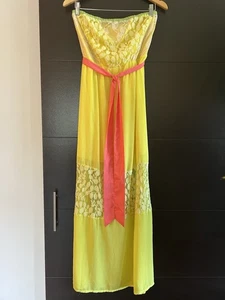 Flying Tomato Maxi Dress Small Boho Strapless Colorful Lace Yellow Green Pink - Picture 1 of 4