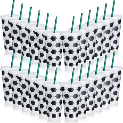 Uiifan 24 piezas tazas de fútbol de plástico vaso reutilizable a granel con tapa 24 oz, negro  Foto 1 de 4