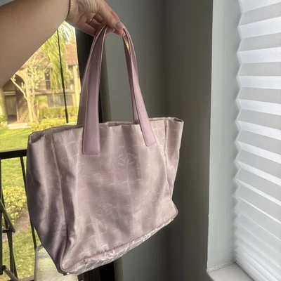 Authentic Chanel Pink Nylon CC Logo Travel Line Tote Bag - Image 1 of 4
