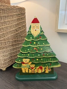 Vintage handbemalt 3D Santa Volkskunst Land Weihnachtsbaum Teddybären Spielzeug 12 Zoll - Bild 1 von 10