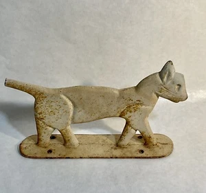 Antique Rustic Cast Iron Cat Shaped Boot Scraper, Door Stop White 12” C 1900’s - Picture 1 of 4