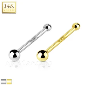 14K Gelbgold & Weißgold 2mm Kugelspitze Nasenknochen Ohrstecker 20G 18G - Bild 1 von 3