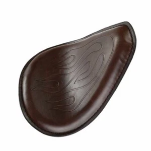 Brown Flame Leather Solo Driver Seat For Harley Honda Kawasaki Suzuki Yamaha XL - Picture 1 of 5