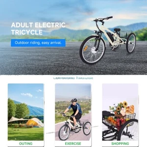24" 26" Electric Tricycle 3 Wheel Electric Bicycle w/Basket &350W Powerful Motor - Picture 1 of 11