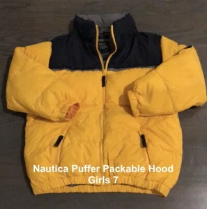 Nautica Yellow Navy Down Puffer Jacket w/ Packable Hood Girls 7 EXC COND - Picture 1 of 1