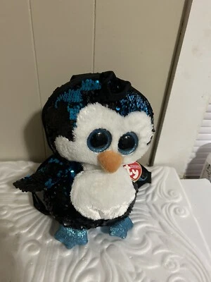 Mochila unisex TY Waddles The Penguin mochila de felpa negra/blanca/azul Foto 1 de 4