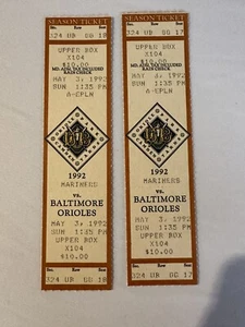 5/3/1992 Baltimore Orioles v Mariners (2) Full Tickets Cal Ripkin Jr. HR Griffey - Picture 1 of 2