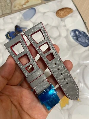 Correa de reloj acolchada de cuero de becerro Epsom gris real genuino de 24 mm/20 mm Foto 1 de 4