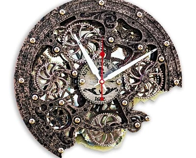 Automaton Bite Large Moving Gears Wall Clock 1682 Old Copper Steampunk Loft Art - Image 1 of 4