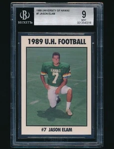 1989 University of Hawaii rookie #7 Jason Elam RC BGS 9 Mint 1st card - Picture 1 of 2