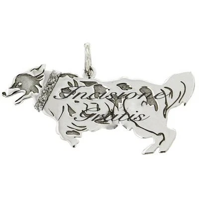 Ciondolo cane australian shepherd in argento 925 rodiato -incisione gratis - Immagine 1 di 2