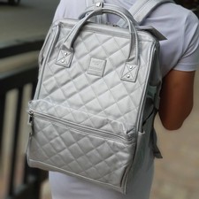 Anello Quilting Hinge Clasp PU Backpack - Silver