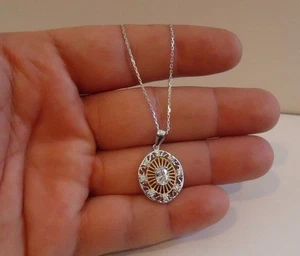 TWO TONE NECKLACE PENDANT W/ 1 CT  LAB CREATED DIAMONDS 925 STERLING SILVER  - Picture 1 of 7