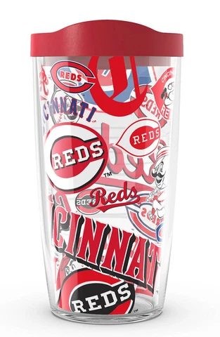 Cincinnati Reds Tervis Tumbler 16oz- With Lid-All Over-Made in USA-New Cover