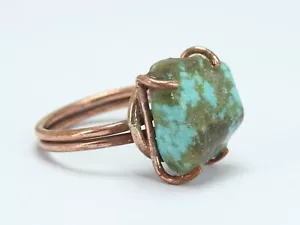Turquoise Wire Wrapped Adjustable Copper Ring Raw Stone For Gift your valentine - Picture 1 of 8