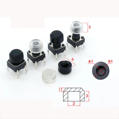 PBT Momentary Push Button Switch Micro Tactile Caps Round Black Clear 6x6mm  - Image 1 of 4