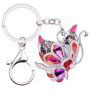 Enamel Alloy Rhinestone Butterfly Keychains Keyrings Insects Jewelry Charm Gifts - Picture 1 of 11