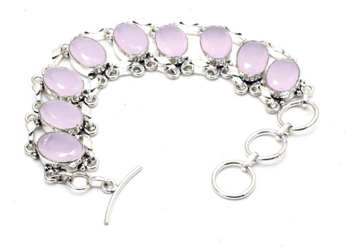 VALENTINO Bracciale gioiello fatto a mano argento sterling 925 quarzo rosa pietre preziose misura 7 8"