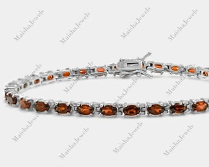 925 Sterling Silver Natural Gemstone 5x3 mm Oval Cut Red Garnet Tennis Bracelet - Picture 1 of 5