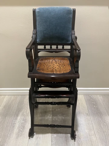 Antique Victorian Wooden Convertible Combination Baby High Chair Stroller, 38" T Cover