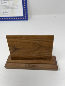Vtg Cadillac Business Card Holder Wooden Photo Paperweight Desk Engraved Wood 6" - Picture 1 of 4
