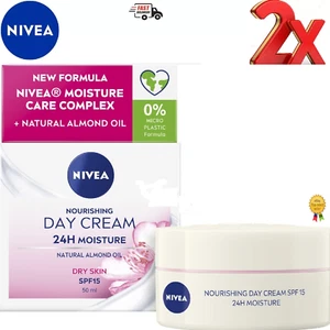 Nivea Nourishing Moisturizing 24hr Day Face Cream SPF 15 2 x 50ml Packs (100ml) - Picture 1 of 8