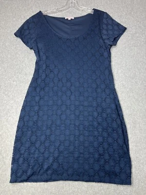 Isaac Mizrahi Navy Blue Dress Large Lace Overlay Short Sleeve Sheath Dress  - Image 1 of 4