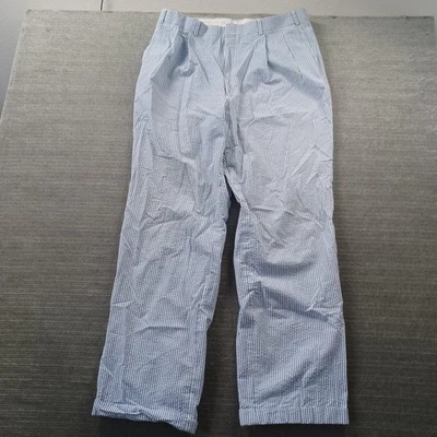 Pantalones de verano vintage Brooks Brothers años 80 blanco azul Seersucker plisados delanteros 36 Foto 1 de 4