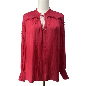 WHITE HOUSE BLACK MARKET Boho-Bluse Damen pink V-Ausschnitt zum Binden Rüschen Small - Bild 1 von 10