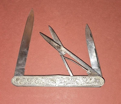 Vintage Arabic Persian Filligree Folding Knife Jambiya Signed - Image 1 of 4