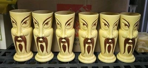 6 vasos de cóctel vintage MCM cerámica Fu Man Chu Face Tiki taza - Imagen 1 de 5
