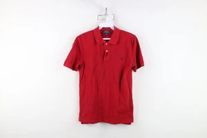 Vintage Ralph Lauren Boys Medium Faded Pique Cotton Collared Golf Polo Shirt Red - Picture 1 of 15