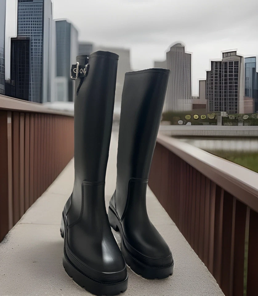 Steve Madden 女式 RockyH20 橄榄雨靴 8M 码黑色 — 第 1/4 张图片