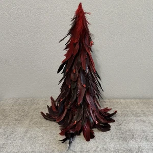 Red Feather Christmas Tree Tabletop Holiday Decor - Picture 1 of 5
