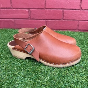 Free People Mia Alma Leder Clogs Größe 8 Slingback Riemen schwedische Holzsohle - Bild 1 von 8