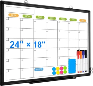 Dry Erase Calendar Whiteboard for Wall, 24" x 18" Magnetic Monthly White Board C - Picture 1 of 12