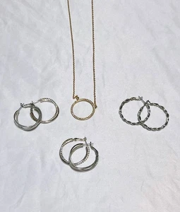 Halskette und Ohrring Konvolut - silberfarben Modeschmuck - Creolen - Bild 1 von 17