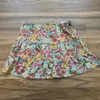 复古 Y2K 女式 Tommy 牛仔裤花卉荷叶边迷你系带裙 1 码  — 第 1/3 张图片