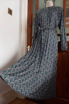 BNWT Vtg Look Stretch Jersey Midi Maxi Dress + Belt Size 14 Does 70s Boho - Image 1 of 4
