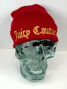 Juicy Couture "Yes Oui Can" Big Logo Winter Beanie Mütze, rot/gold Schriftzug - Bild 1 von 6