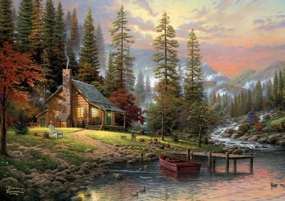 Schmidt Spiele 58455 - Thomas Kinkade "Casa tra le montagne", Puzzle da 500 ymZN - Immagine 1 di 3