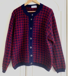 Cárdigan Edimburgo 52% Mohair Borgoña y Azul Marino Tejido Cuello Redondo Talla Grande 42"44" - Imagen 1 de 5