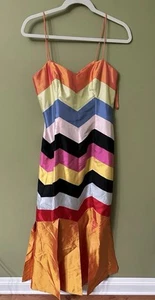 Marisa Baratelli Thai Silk Gown Size 6 Colorful Striped Chevron Mermaid Maxi - Bild 1 von 10